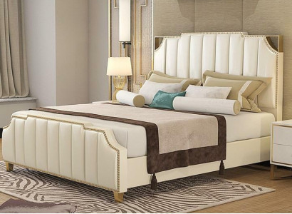 Design Double bed Bed Hotel Luxury Bedroom 180x200cm Leather Beds Upholstery